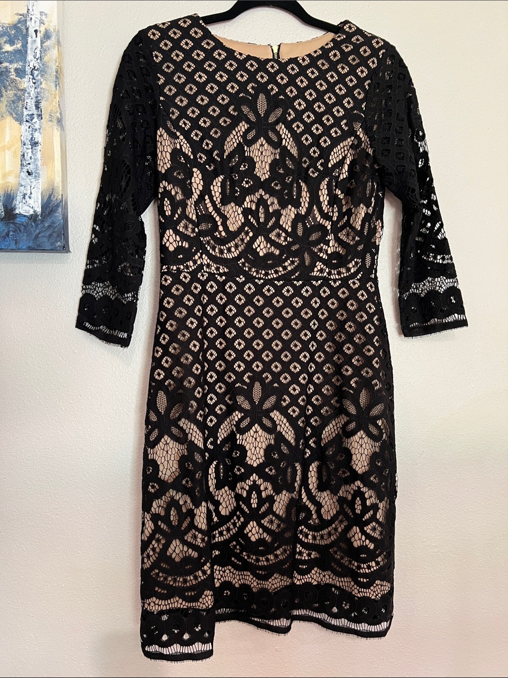 Danny & Nicole Black Lace Midi Dress with Nude Lining